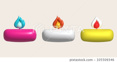 3d icon. Burning candle melting and burning flame. 3d icon. Burning candle melting and burning flame. 105509346