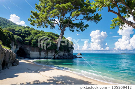 美麗的白色沙灘和平靜的海浪 美麗的白色沙灘和平靜的海浪 105509412