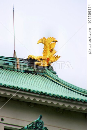 天守閣屋頂上裝飾著金色的虎鯨……名古屋城 105509534