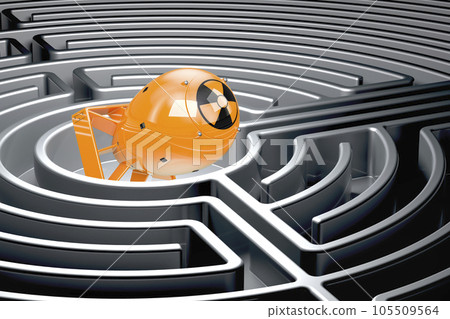 Nuclear bomb inside labyrinth maze. 3D rendering Nuclear bomb inside labyrinth maze. 3D rendering 105509564