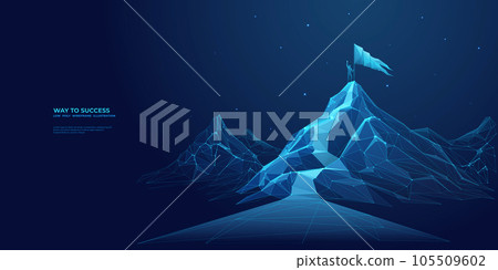 Mountain with a flag and a climbing businessman on the top. Mountain with a flag and a climbing businessman on the top. 105509602