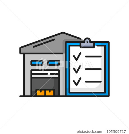 Warehouse, planning board to do list icon. Vector delivery, transportation and time management and enterprise resource planning. Delivery optimization Warehouse, planning board to do list icon. Vector delivery, transportation and time management and enterprise resource planning. Delivery optimization 105509717