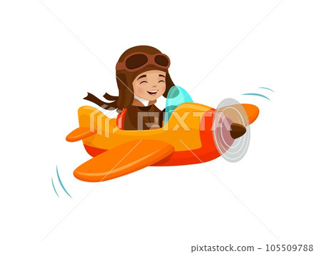 Kid flying on plane, cartoon pilot character on airplane or boy aviator, isolated vector. Child fly on plane or travel in toy aircraft with propeller in sky with aviator goggles and happy smiling Kid flying on plane, cartoon pilot character on airplane or boy aviator, isolated vector. Child fly on plane or travel in toy aircraft with propeller in sky with aviator goggles and happy smiling 105509788