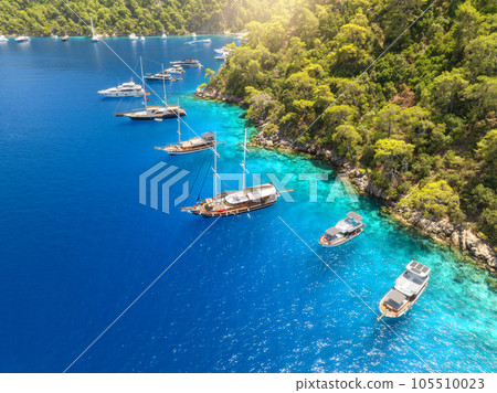 Aerial view of yachts and boats on the sea at in summer 105510023