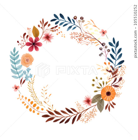 Watercolor floral wreath isolated 105510252
