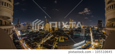 View over the skyline of Bangkok from aerial position at night View over the skyline of Bangkok from aerial position at night 105510645