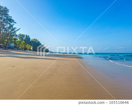 Picture of deserted Natai beach in Thailand during the day with white sand and turquoise blue water 105510646