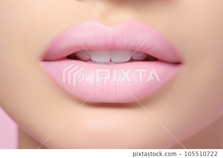 Woman's lips closeup. Fillers or injection. Healthy skin. Natural make-up Generative AI 105510722