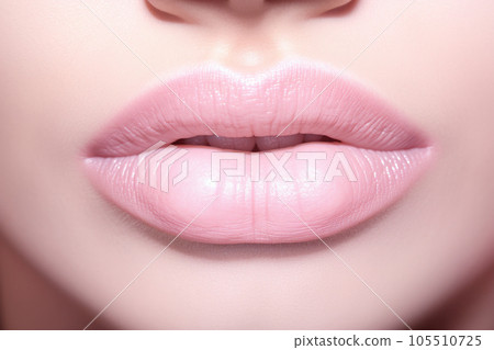 Woman's lips closeup. Fillers or injection. Healthy skin. Natural make-up Generative AI 105510725
