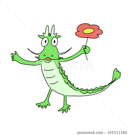 拿著花的龍的插圖 拿著花的龍的插圖 105511160