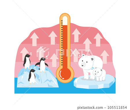 Global warming image illustration of penguin and polar bear 105511854
