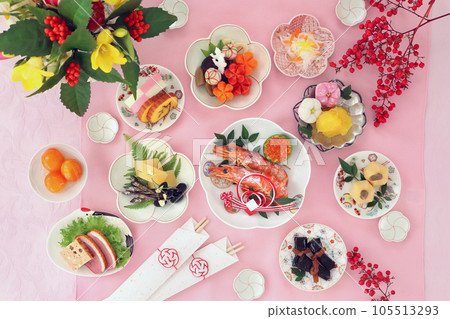 一人份禦節料理,華麗呈現。一人份禦節料理。 一人份禦節料理,華麗呈現。一人份禦節料理。 105513293