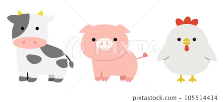 Full body illustration of a cute cow, pig and chicken Full body illustration of a cute cow, pig and chicken 105514414