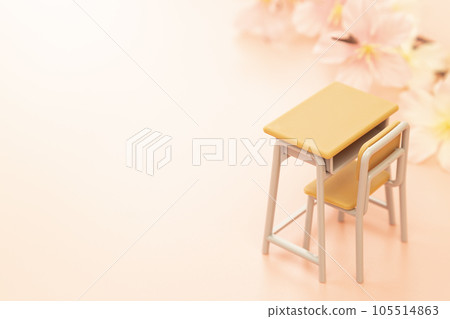 Desk, chair and cherry blossom pink background 105514863