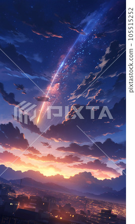 Night sky and comet Anime-style Generative AI 105515252