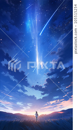 Night sky and comet Anime-style Generative AI 105515254