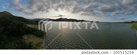 San'in Kaigan National Park, Kumihama Bay's beautiful evening scenery, drone panorama shooting 105515259