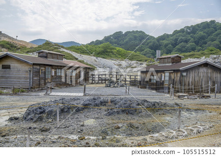 Scenery with a bath hut in the precincts of Mt. Osore at the foot of the mountain 105515512