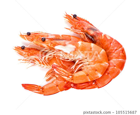 Boiled shrimp isolated on a white background. top view 105515687