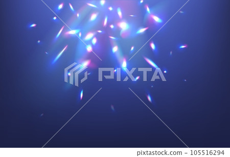 Rainbow light flare, prism leak, creating mesmerizing display of vibrant colors and enchanting beams. Diamond or crystal shine, lens optical refraction. Realistic vector magic iridescent flash effect 105516294