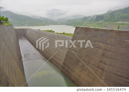Oya Dam emergency spillway and Lake Himesayuri Oya Dam emergency spillway and Lake Himesayuri 105516474