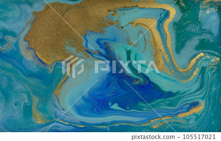 Golden Waves on Blue Marble Background. Golden Waves on Blue Marble Background. 105517021