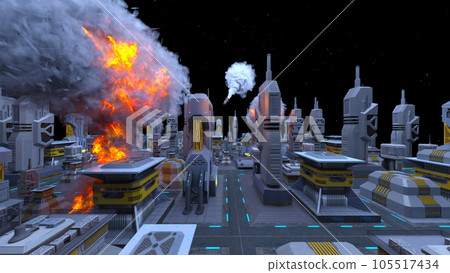 Space city under missile attack Space city under missile attack 105517434