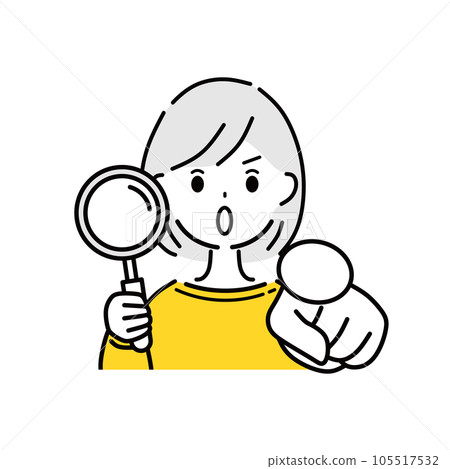 A woman pointing with a magnifying glass 105517532