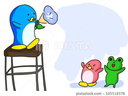 Penguins and frogs playing in the morning glory shower Penguins and frogs playing in the morning glory shower 105518376