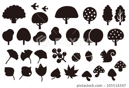 Monochrome cute autumn material set 105518397