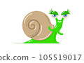 Happily smiling cartoon snail crawls and waves his hands 105519017