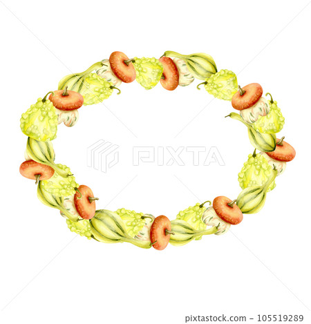Autumn watercolor hand drawn pumpkin round frame.Harvest season illustration isolated 105519289