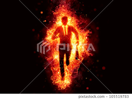 Silhouette of businessman running in flames Silhouette of businessman running in flames 105519783