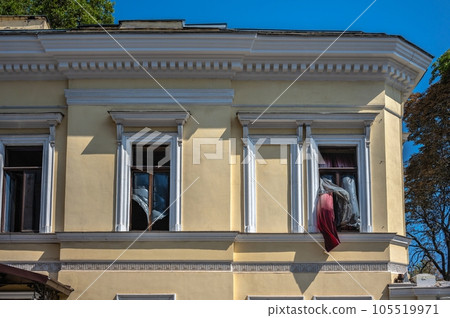 The estate of Count Tolstoy, damaged by a Russian rocket in Odessa, Ukraine The estate of Count Tolstoy, damaged by a Russian rocket in Odessa, Ukraine 105519971