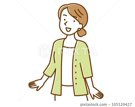 Young woman wearing a cardigan and smiling Young woman wearing a cardigan and smiling 105520427