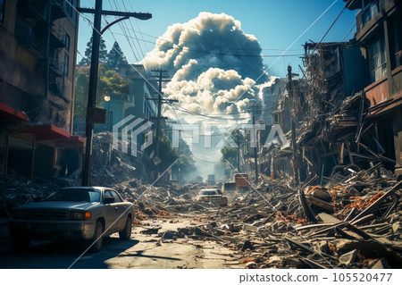 A city destroyed by a powerful earthquake Generative AI 105520477
