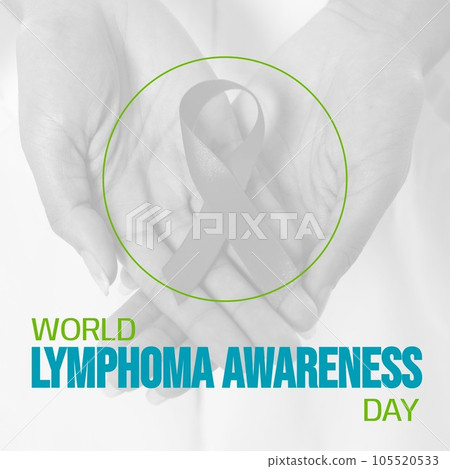 World lymphoma awareness day text and green circle over biracial female hands holding ribbon World lymphoma awareness day text and green circle over biracial female hands holding ribbon 105520533