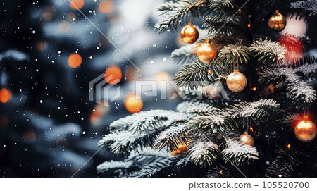 Close-up of a Christmas tree in the snow with... - Stock Illustration ...