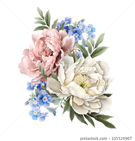 Beautiful image with gentle hand drawn peony flowers. Floral stock illustration. Beautiful image with gentle hand drawn peony flowers. Floral stock illustration. 105520967