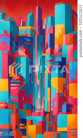 Colorful wallpaper with an abstract urban landscape motif 105521811