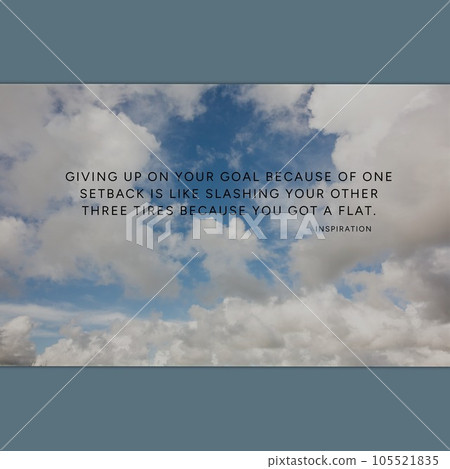 Composition of inspiration quote text over clouds on blue sky background 105521835