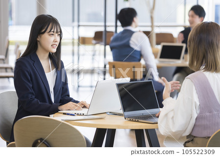 A young woman having a meeting in a stylish office cafe space 105522309