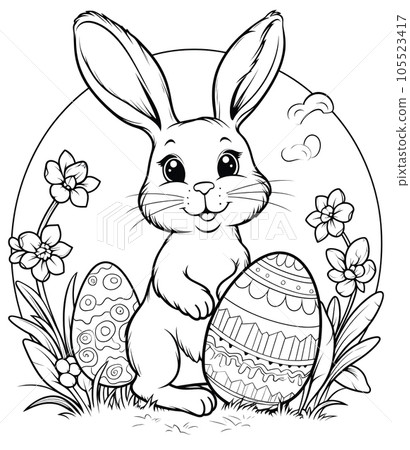 Easter egg and cute rabbit coloring book AI image Easter egg and cute rabbit coloring book AI image 105523417