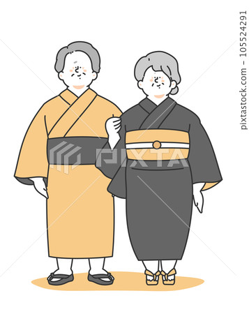 穿著浴衣的老年男女的插圖 105524291