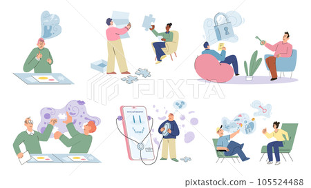 Psychotherapy session with cognitive analysis. Mental health, psychology concept. Mental health improvement, treatment for anxiety neurosis, mental equilibrium. Mental therapy sessions for open mind Psychotherapy session with cognitive analysis. Mental health, psychology concept. Mental health improvement, treatment for anxiety neurosis, mental equilibrium. Mental therapy sessions for open mind 105524488