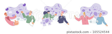 People during mental therapy sessions with psychotherapists or psychologists practicing different psychotherapy approaches. Psychotherapist has Individual session patient and sees positive results People during mental therapy sessions with psychotherapists or psychologists practicing different psychotherapy approaches. Psychotherapist has Individual session patient and sees positive results 105524544