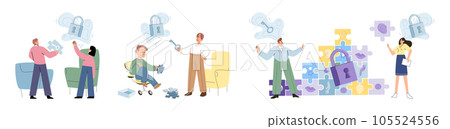 Psychologist and patient with tangled and untangled mind metaphor, doctor solving psychological problems couch consultation, mental health. Online ai therapy. Mental therapy sessions game. Life puzzle Psychologist and patient with tangled and untangled mind metaphor, doctor solving psychological problems couch consultation, mental health. Online ai therapy. Mental therapy sessions game. Life puzzle 105524556