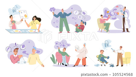 Psychotherapy session with cognitive analysis. Mental health, psychology concept. Mental health improvement, treatment for anxiety neurosis, mental equilibrium. Mental therapy sessions for open mind Psychotherapy session with cognitive analysis. Mental health, psychology concept. Mental health improvement, treatment for anxiety neurosis, mental equilibrium. Mental therapy sessions for open mind 105524568