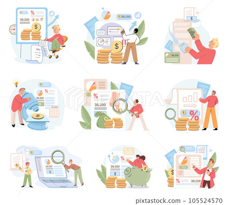 People analysis budget. Calculate financial plan of save income and expense management. Financial adviser, budget planning, family benefit, investment, financial plan, tax strategy, abstract metaphor People analysis budget. Calculate financial plan of save income and expense management. Financial adviser, budget planning, family benefit, investment, financial plan, tax strategy, abstract metaphor 105524570
