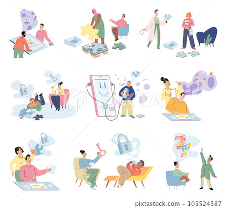 Psychologist listening to patient at mental therapy session. Growth mind and mental intelligence self development tiny person. Person talking to psychotherapist. Psychological session therapy support 105524587